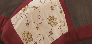pcs Maroon Beige Brown Sequin Floral Comforter Set Bed in a bag Cal