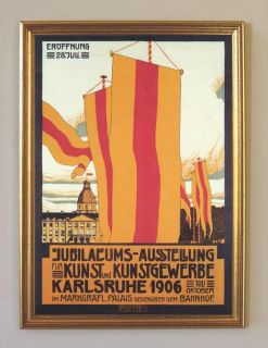 Karlsruhe Plakat von Max Frey Faksimile 74 im Goldrahmen