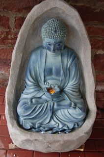 Buddha Brunnen mit Lotusblüte und Beleuchtung 89 cm Neu