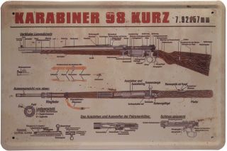 Karabiner 98 kurz Gewehr Metallschild 20x30 cm Retro Reklame