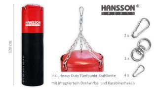 HANSSON Profi Boxsack Sandsack Kunstleder 120X35 cm gefüllt 35kg mit