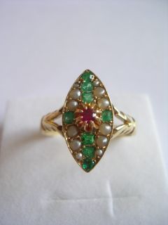 Prachtvoller sehr dekorativer Jugendstil Ring Gold 585 Rubin Smaragde
