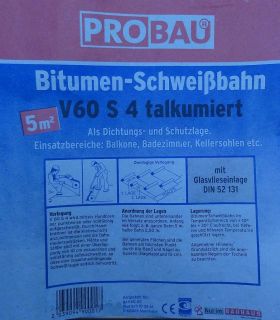 Schweissbahn V60 S 4 talkumiert mit Glasvlieseinlage DIN 52 131 Probau