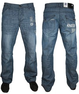 Herren Enzo EZ142 Blaue Designer Jeans Reguläre Passform Alle Größe