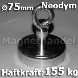 NEODYM Ösenmagnete Ø75 mm NdFeB   155 KG Magnet Ösen