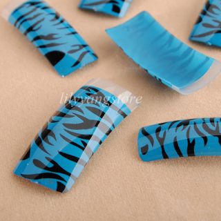 100pcs Black LEOPARD zebra Blue French False Acrylic UV Gel Nail Art