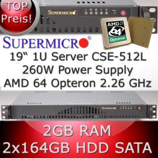 1HE / 1U Supermicro Server AMD Opteron 2.26Ghz 2GB DDR RAM 2x164GB HDD