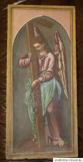 Jugendstil Ölgemälde Engel Erzengel mit Arma Christi Kreuz Fusskette