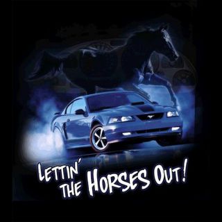 Mustang Lettin the Horses Out Black T Shirt