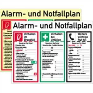 Schild Aushang Alarm  und Notfallplan weiß 48x62cm PVC