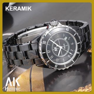 Elegant AK schwarz/weisse Herrenuhr/Damenuhr Armbanduhr Full Keramik