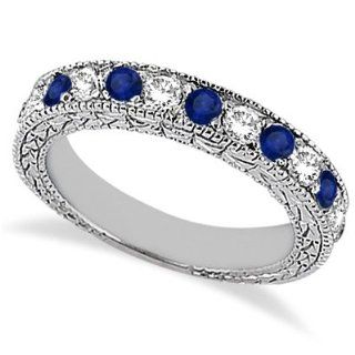 Allurez   Antique Diamond & Blue Sapphire Wedding Ring Palladium (1