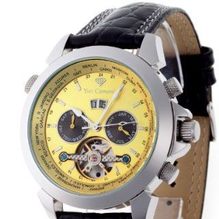 Yves Camani Herren Armbanduhr XL Worldtimer Gelb Analog Automatik