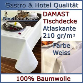 DAMAST Tischdecke ECKIG 100 % Baumwolle Weiss 130 x 220 cm