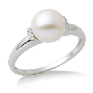 Miore Damen Ring 375 Weißgold mit Perle und 6 Brillanten 0,04ct