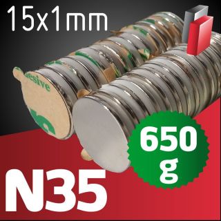 100 STÜCK POWER NEODYM MAGNETSCHEIBE SELBSTKLEBEND 15x1mm N35
