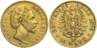 C3 J.196 Bayern 10 Mark 1875 Ludwig II. 1864 1886 GOLD