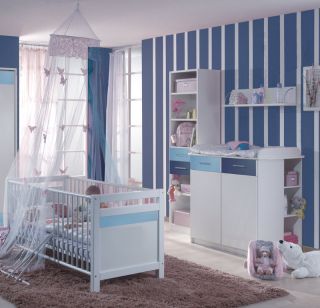 NEU* Komplett Babyzimmer weiss   blau Eck   Kleiderschrank