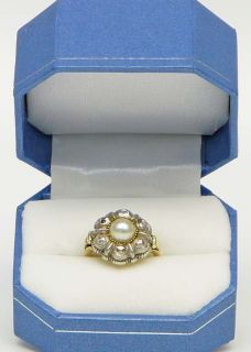 Biedermeier Antikschmuck RING 585 Gold Silber Diamantrosen