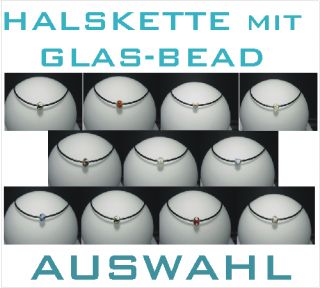 KAUTSCHUK HALSKETTE 42/50 CM MIT EDELER GLASPERLE EUROPEAN BEAD