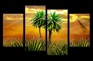 Afrika Palmen Vogel Ägypten Pyramide Bild Bilder Wandbild 4 Teilig