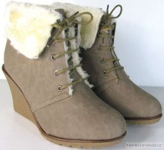 Gefütterte Keil Stiefeletten Keilabsatz Winter Ankle Boots Wedges