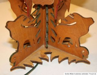 alte Tisch Lampe Hirsch Motiv Holz Sperrholz Laubsägearbeit