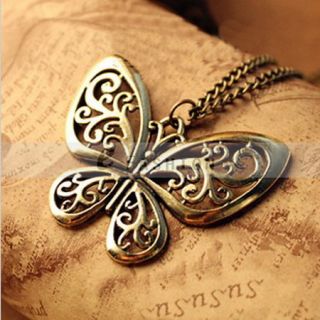 Halskette Retro gravur Schmetterling Anhänger Damen Kette necklace