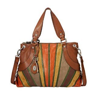 FOSSIL Damen Handtasche Umhängetasche aus braunem Leder mit farbigem