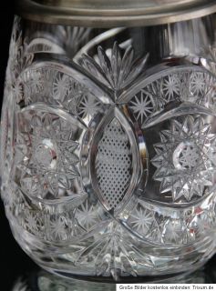Kristall Bierkrug Schleuderstern aus den 60er Jahren mit Zinndeckel
