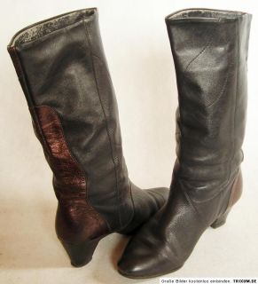 Vintage Stiefel Leder Schwarz 38 Boots 80er Bronze