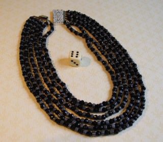 Halskette Kette Modeschmuck 50er Jahre Vintage schwarz Glasperlen 6