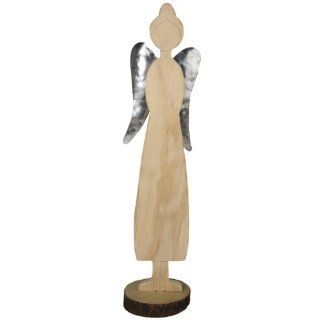 RAYHER   Holz Engel mit Metallflügel , 39 cm, auf Polyresinständer