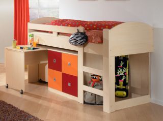 NEU* Jugendzimmer Kinderzimmer in Ahorn   orange rot Hochbett