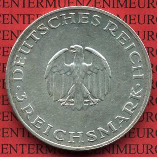 Weimar 3 Mark 1929 A Lessing J. 335 Silbermünze