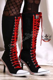 Sexy Punk High Heel Stiletto Lace Up Knee Sneaker Boots