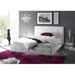 Polsterbett Designer Bett Doppelbett 140 x 200 weiß Lederoptik mit