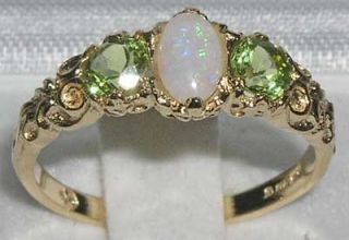Englisch Damen Ring solide 375 Gelbgold Opal & Peridot