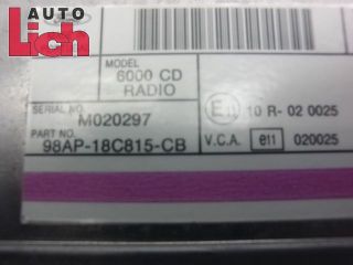 Ford Puma BJ97 Autoradio CD Radio mit Code 6000 CD 98AP 18C815 CB