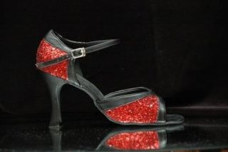 Exclusive Dance Shoes Damen Tanzschuhe, schwarz rot Glitter, 85mm