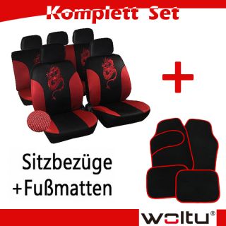 Auto Sitzbezüge Bezug + Fußmatten Auto matten Set Honda Schwarz/Rot