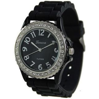 Geneva Trend Silikon Damenuhr Damen Uhr Strass Watch big Armbanduhr