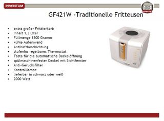 Inventum GF421W Fritteuse Fritöse Friteuse Anti Geruchsfilter Weiss