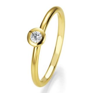 LUXUS Damen Solitär Brillant Ring 585 Gold/Gelbgold mit Diamant 0,125