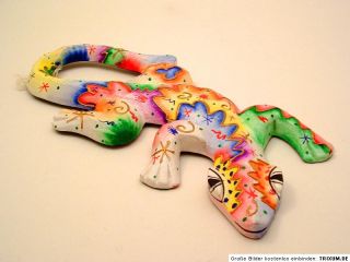 knallbunter Gecko~Tierfigur~Holz~Afrika~Skulptur~Eidechse