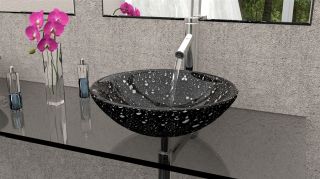 Waschtisch Waschbecken Waschschale Glas Schwarz Fleckig Rund 81006