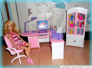 Möbel für Barbie und co Neu Büro Konvolut Schreibtisch Schrank PC
