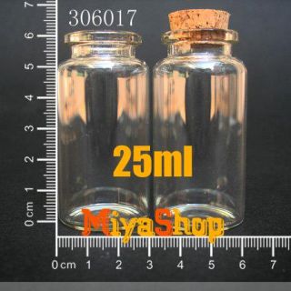 10 1000pcs Clear Glass Bottle Vial Cork 25ml 306017