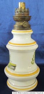 alte Öllampe Petroleumlampe aus Keramik bemalt 29 cm hoch
