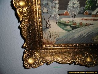 Gobelin Bild mit Barockrahmen * Stickbild * Motiv Winterlandschaft